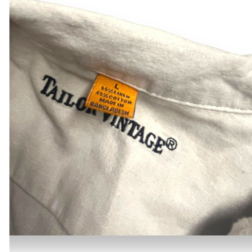 TAILOR VINTAGE Puretec Linen Cotton Cabana Camp Shirt | Mens L, Tan Stone $98 - Picture 4 of 9